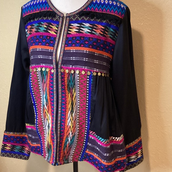 HARPER & SLOANE BLOUSE TOP, Colorful Boho Embroidered Jacket, Size Large - Picture 2 of 6